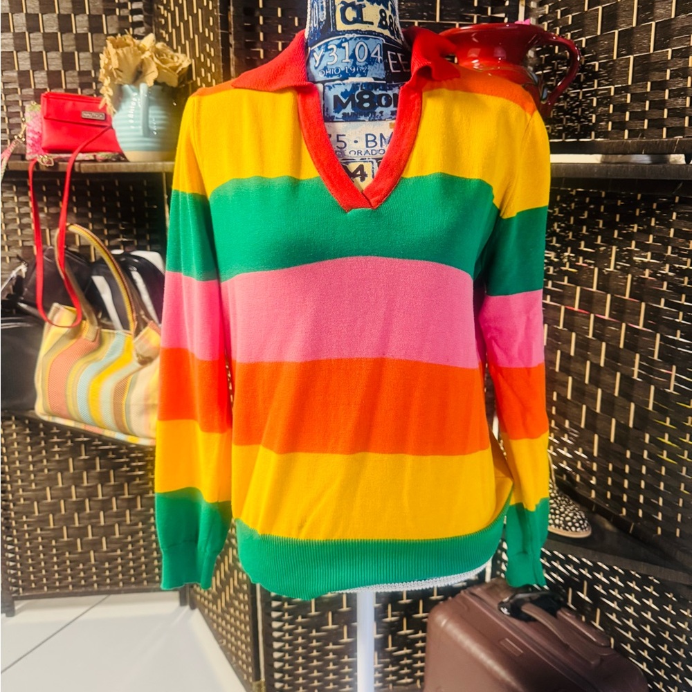 Vibrant Striped V-Neck Sweater